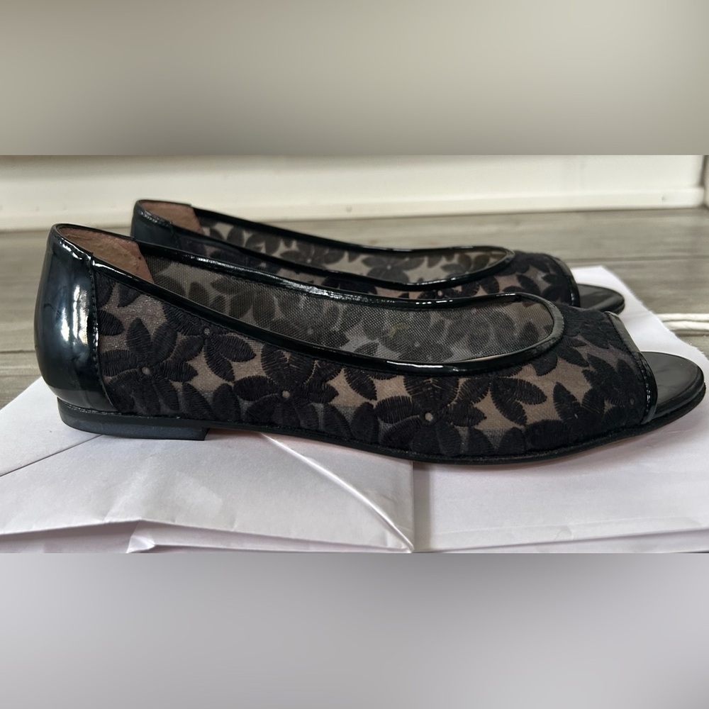 French Sole Black Floral Mesh Flats